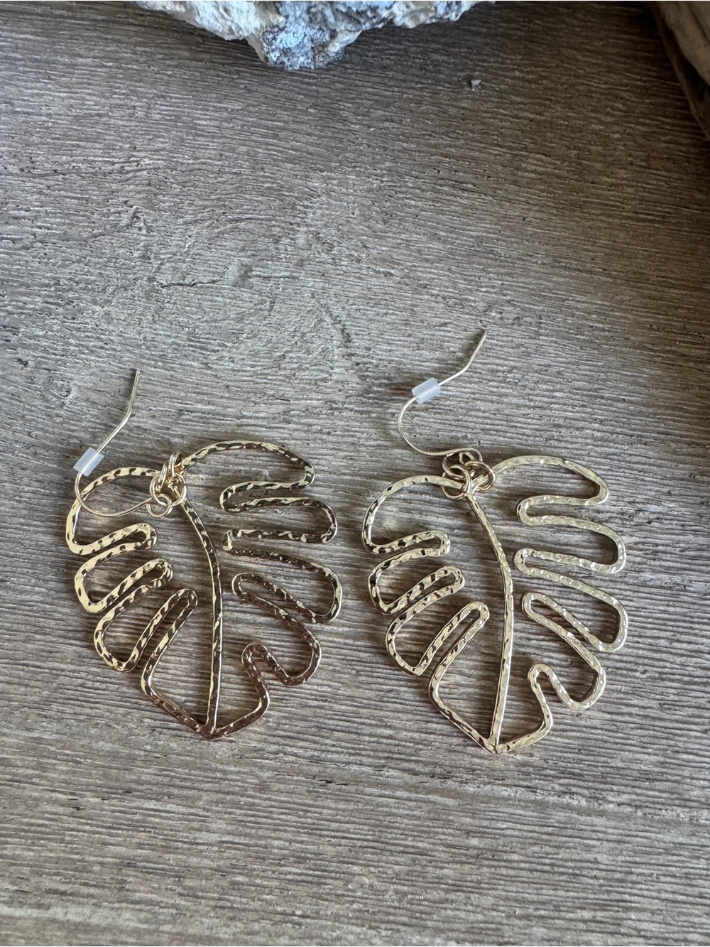 House of Harlow 1960 Gold Hammered Monstera Leaf Dangle Earrings